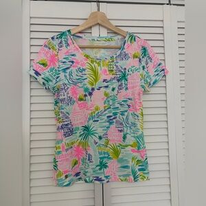 Lilly Pulitzer Vibrant Pink and Green Short Sleeve Top